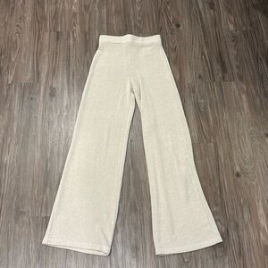 High waisted tan/ cream knit wide leg pants
